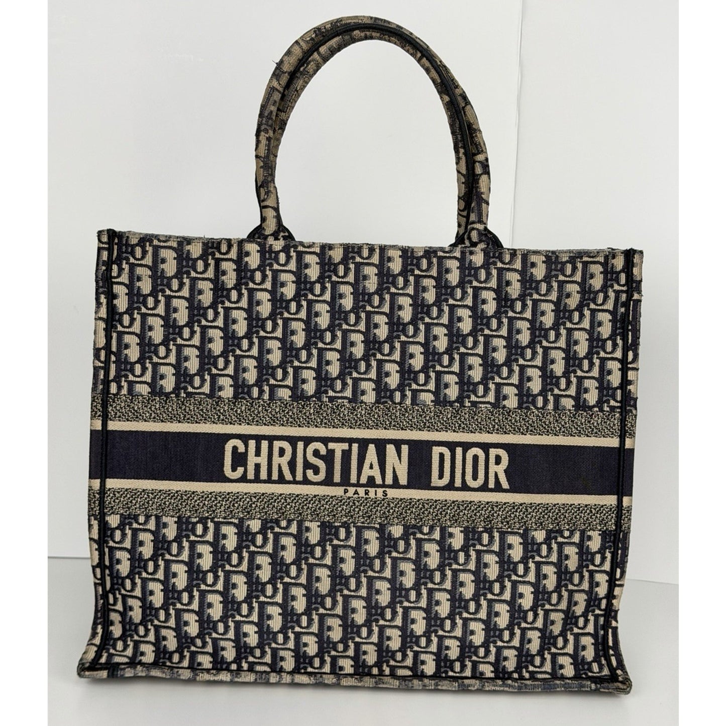 Christian Dior Large Book Tote in Ecru and Blue Dior Oblique Canvas B-5