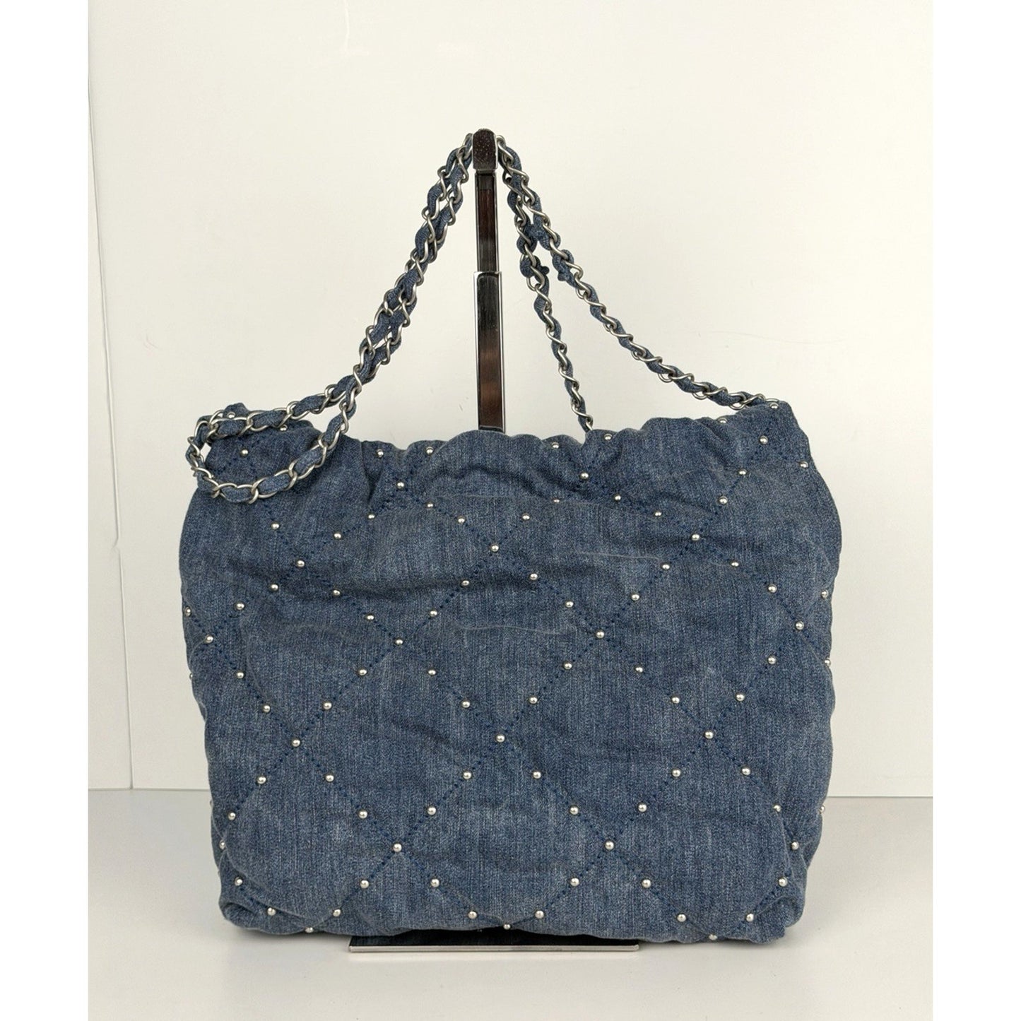 Chanel 22 Small Shoulder Hobo Bag in Denim With Studs and With a Pouch NFC E-3