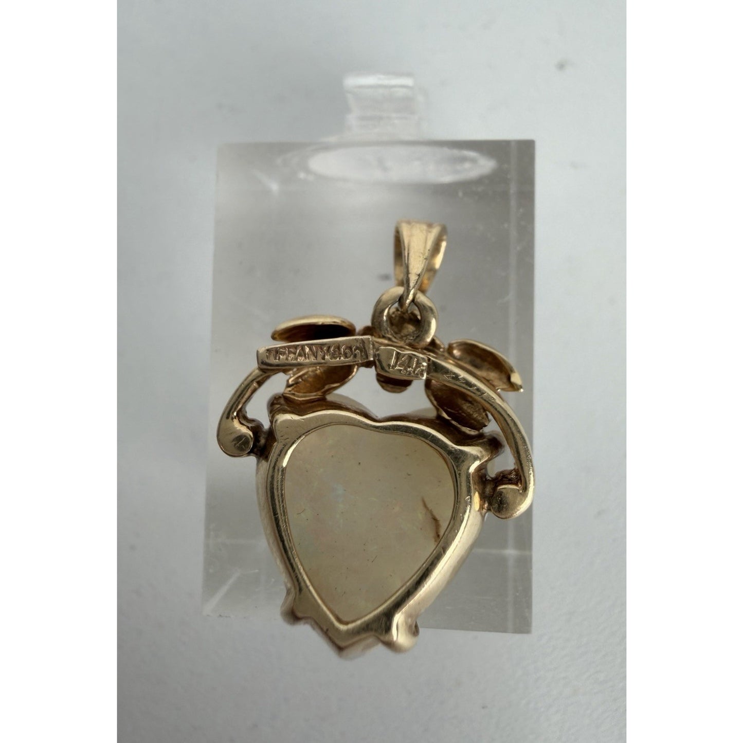 Tiffany & Co. Heart Shaped Australian Opal Pendant Approximately 4 CT 14k Vntg