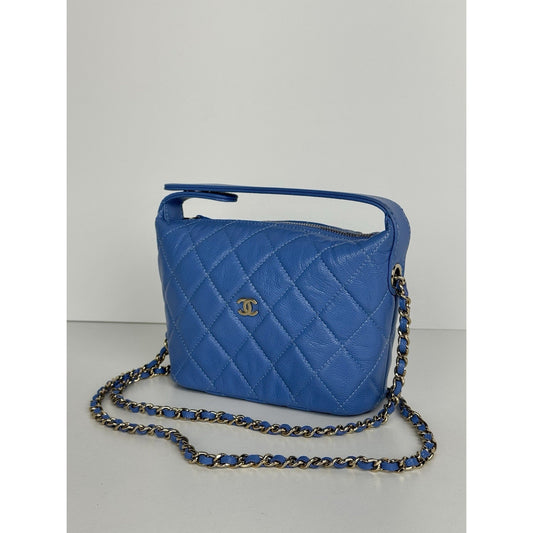 Chanel 25C Quilted Hobo Clutch with Chain Blue Caviar Leather C-8