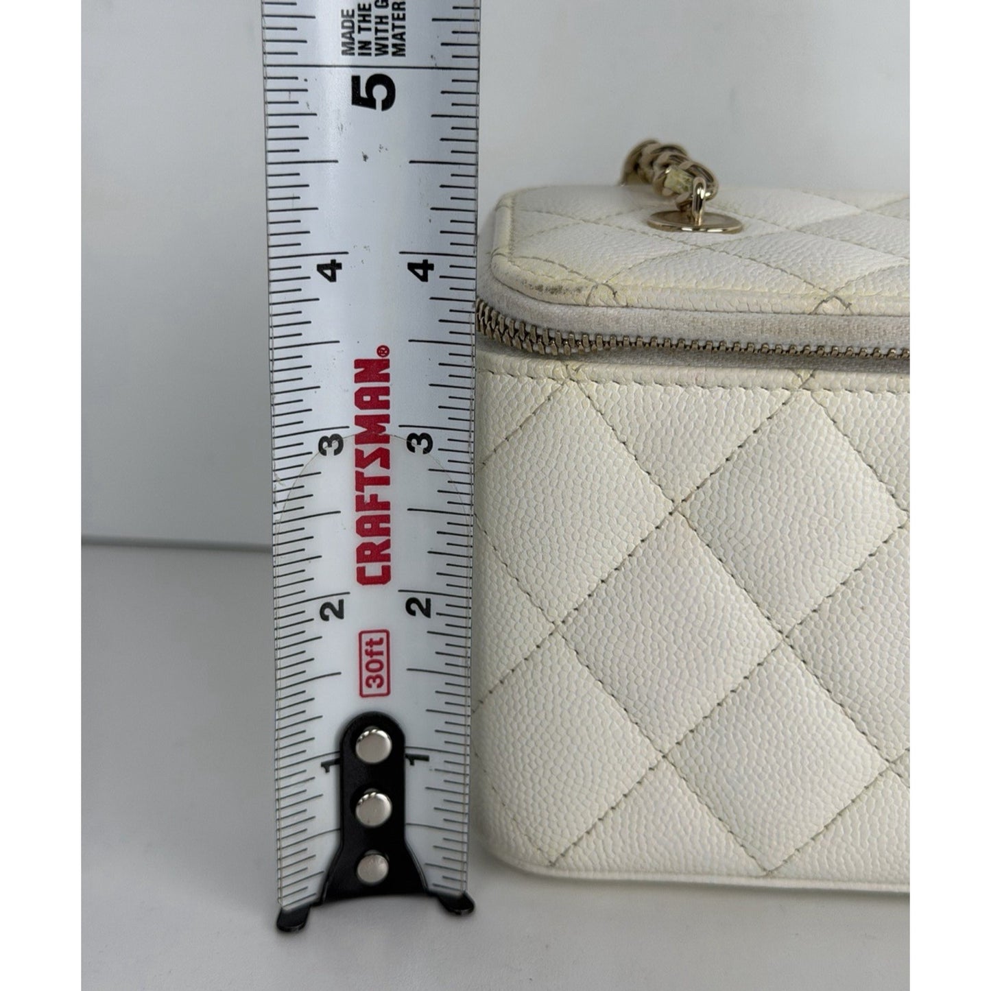 Chanel Vanity Case with Chain Small White Quilted Leather & Diamond Pattern D4