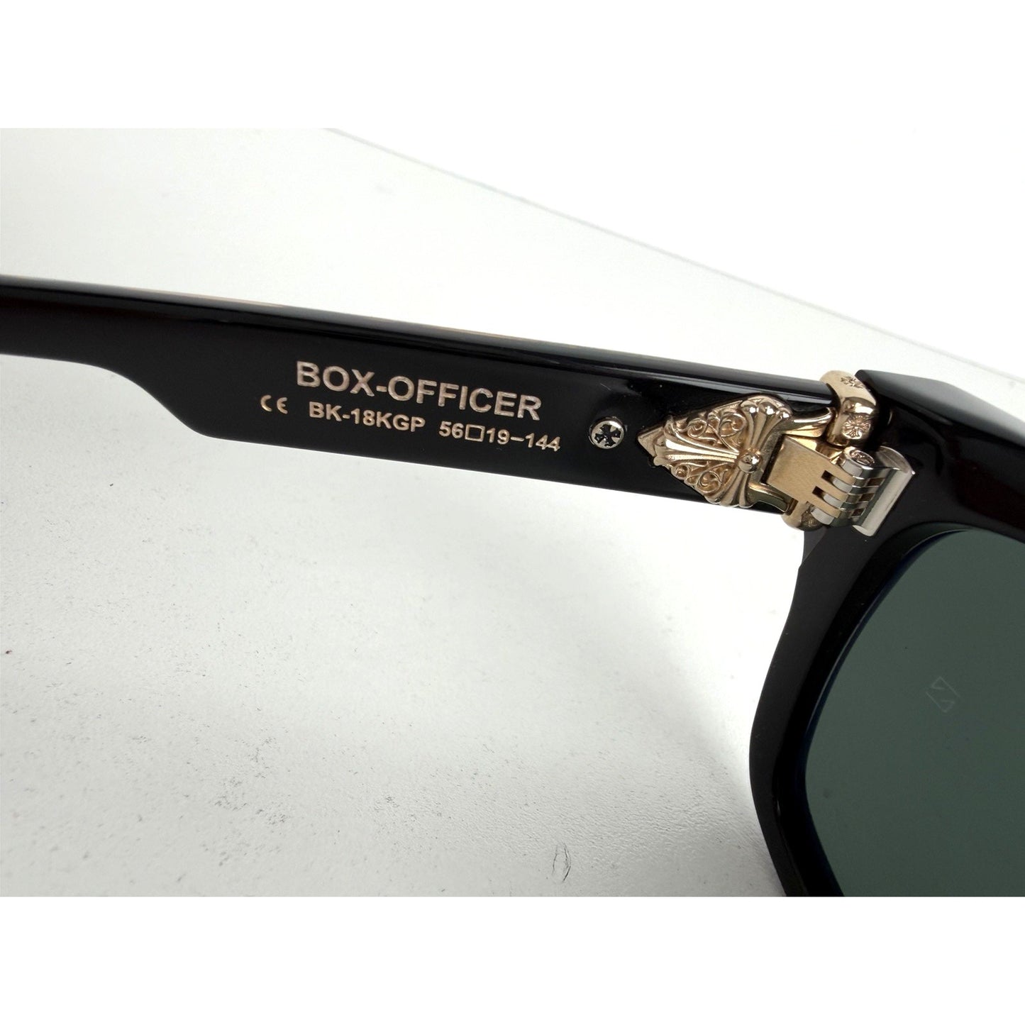 Chrome Hearts Box Officer Square Sunglasses 56 in Black with Dark Green Lenses