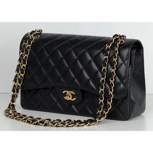 Chanel Classic Double Flap Jumbo Shoulder Bag Black Caviar Leather NFC F1