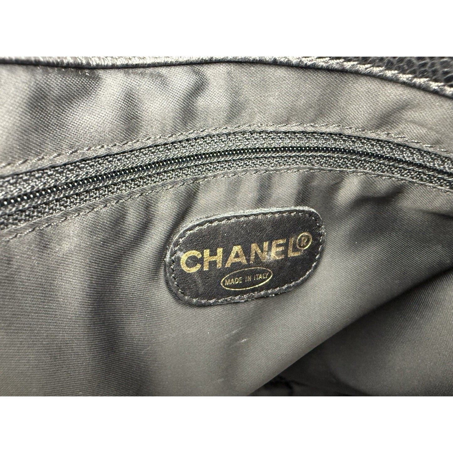 CHANEL Tote Bag Grained Calfskin Black Gold Hardware