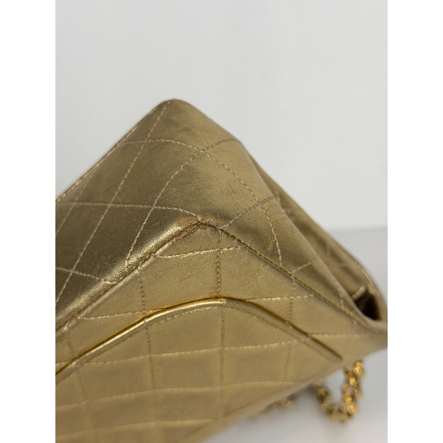 Chanel Vintage Matelasse Turn Lock Chain Shoulder Bag Gold Lambskin 1989-1991