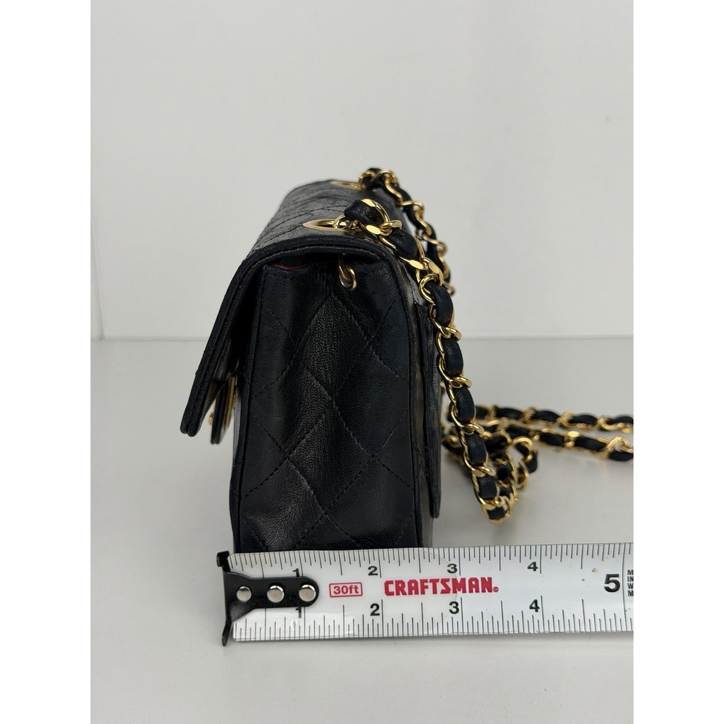 Chanel Vintage Mini Square Classic Flap bag Black Lambskin Leather D1