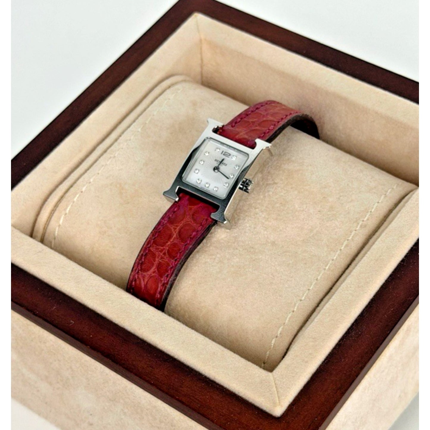 Hermes Heure H Watch Mother-of-Pearl Dial & Pink Alligator Leather Strap 2013