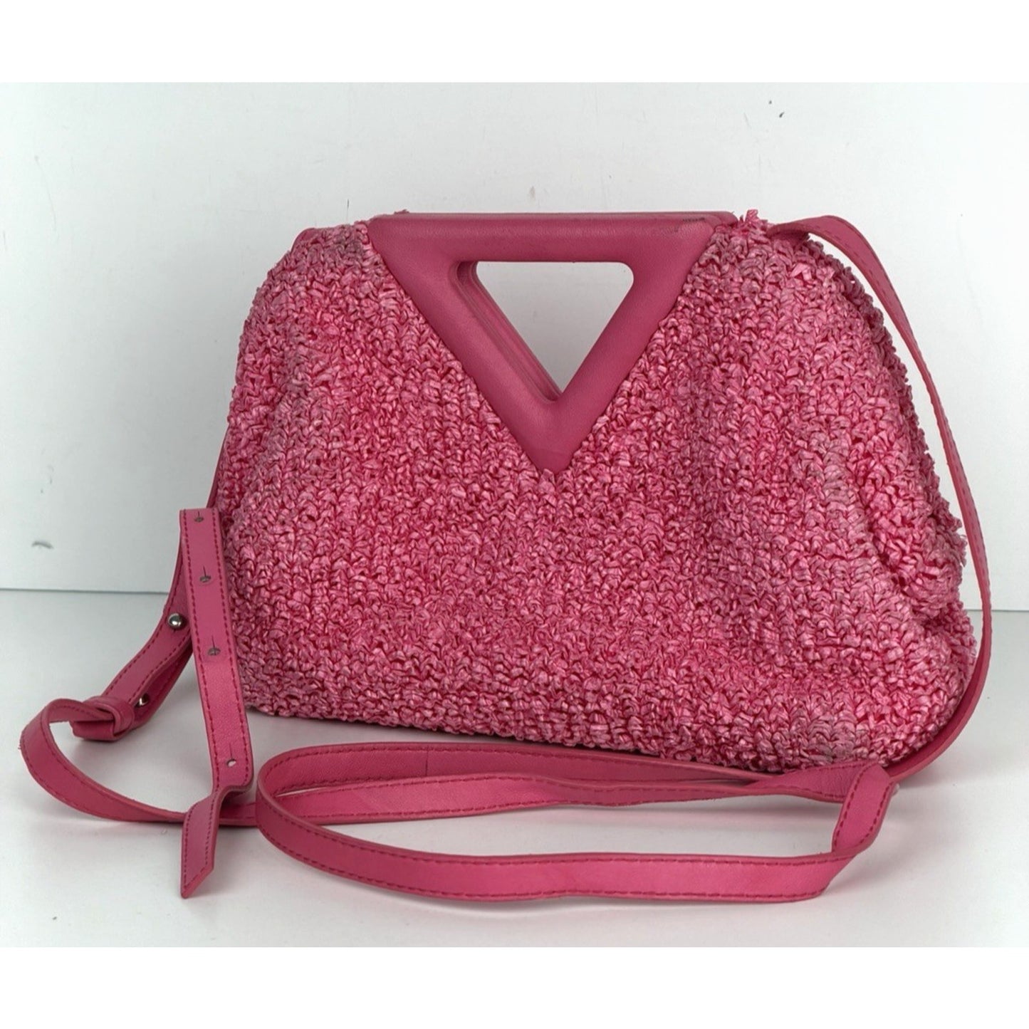 Bottega Veneta Boucle The Point Top Handle Bag Small in Pink Curly Raffia S19