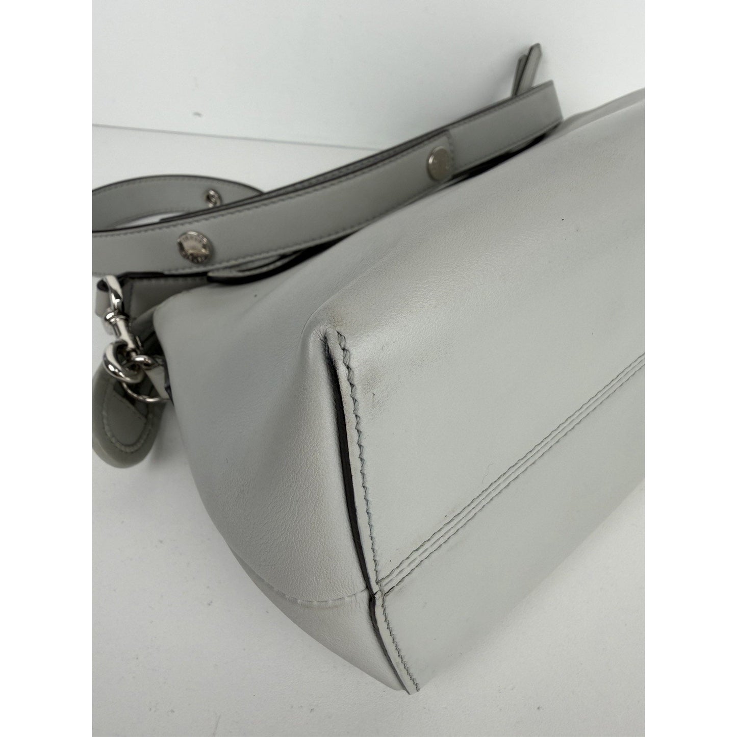 Fendi By The Way Medium Satchel Bag in Gray Leather with Studded Details S01