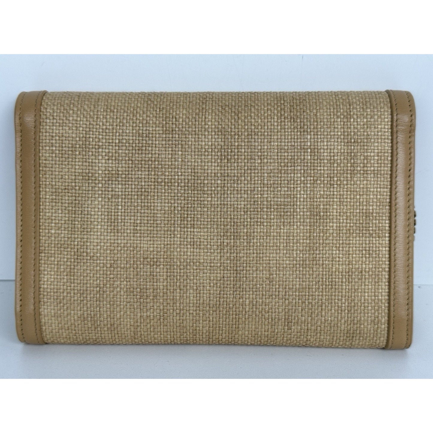 Saint Laurent Micro Raffia Monogram Uptown Chain Wallet – Natural Hay Blush