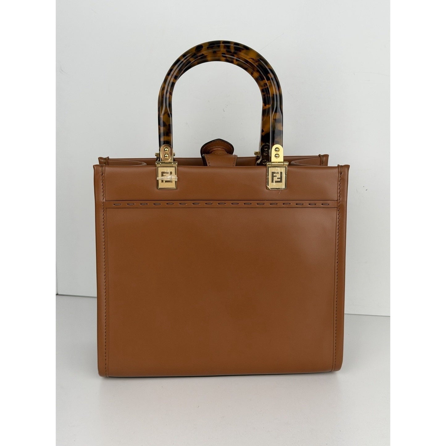 Fendi Sunshine Tote Bag in Brown Leather and Plexiglass Handles B3