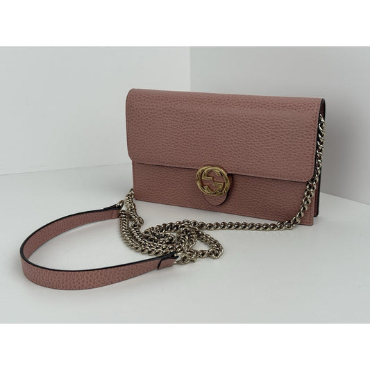 Gucci Interlocking Pink Leather Wallet on Chain