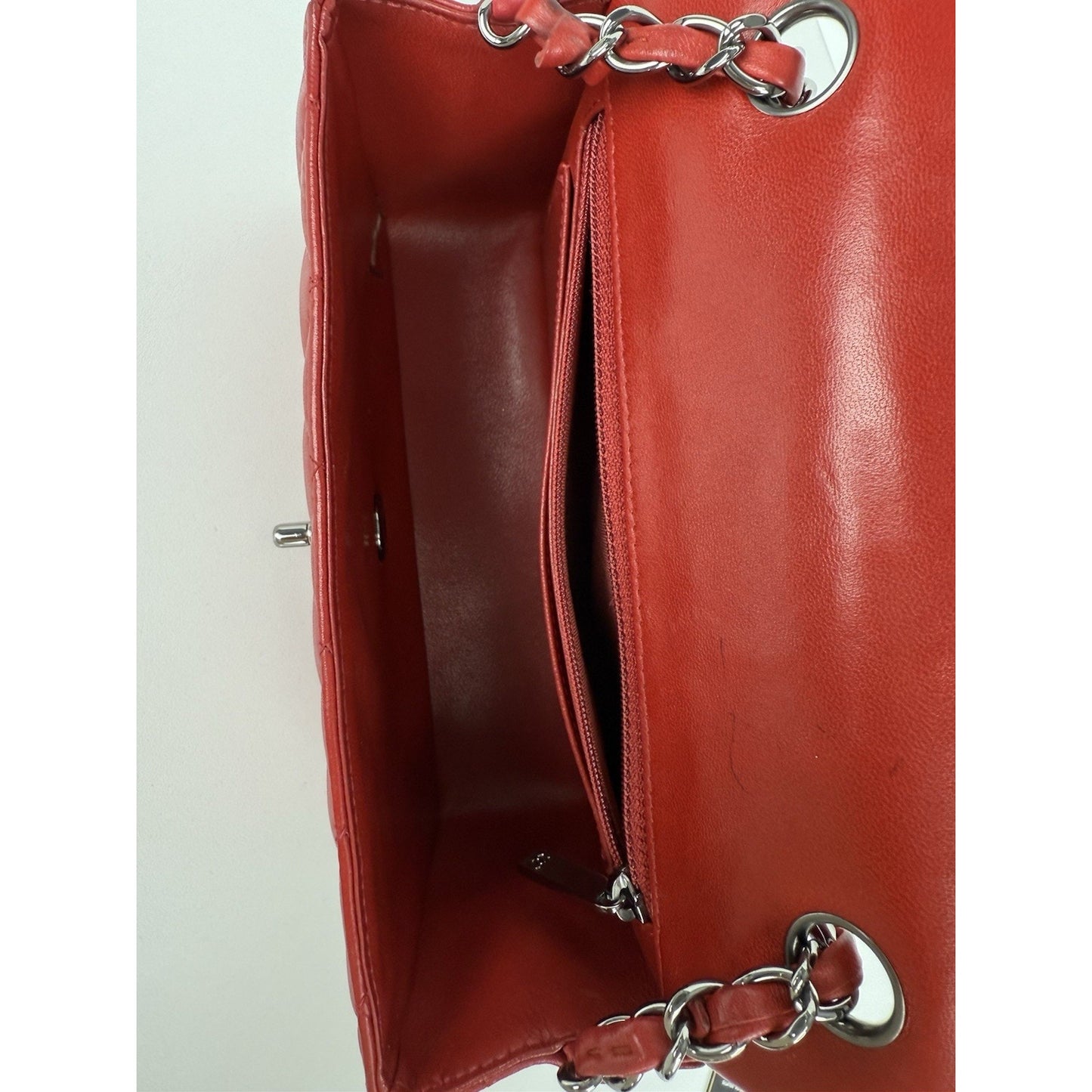 CHANEL CC Mini Classic 20 Chain Shoulder Bag Quilted Lambskin Red Leather