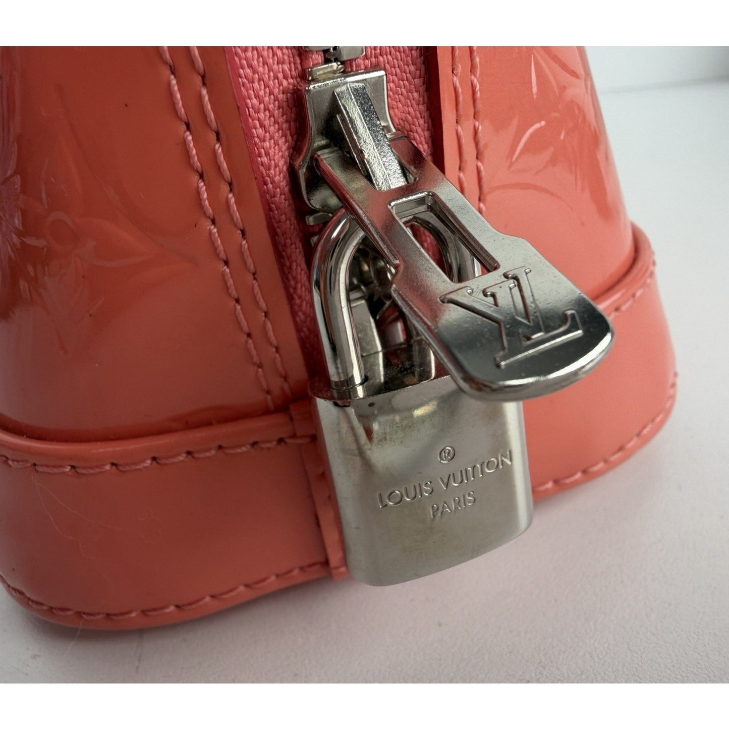 Louis Vuitton Alma BB Bag LV Monogram Glossy Coral-Pink Patent Leather 2015 S