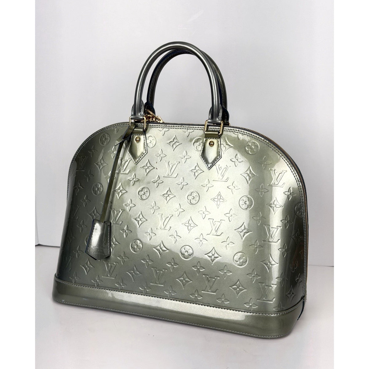 Louis Vuitton Alma GM Handbag in Green LV Monogram Vernis Patent Leather 2011 F2