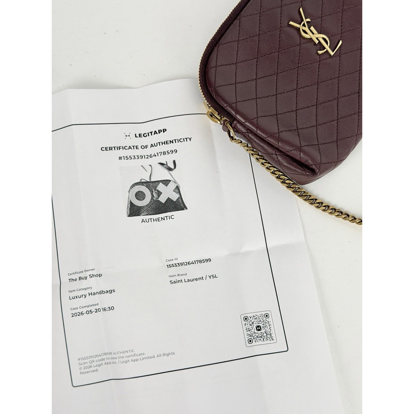 Saint Laurent Gaby Mini Bag Diamond-Quilted Leather Crossbody in Burgundy S07