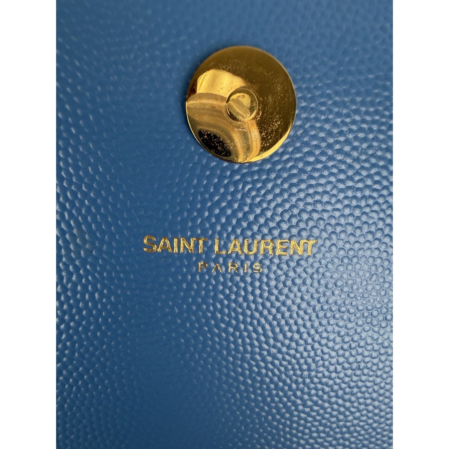 Saint Laurent Monogram Cassandre Clutch Bag in Blue Grain de Poudre Leather S-13