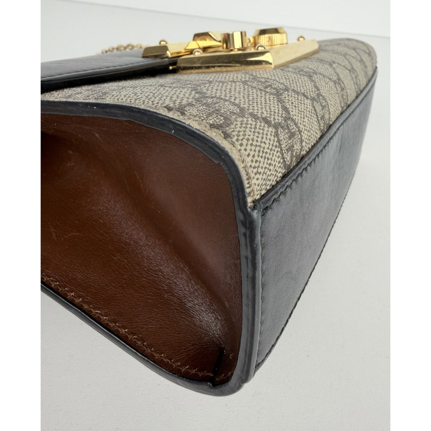 Gucci Padlock Small GG Supreme Shoulder Bag Beige Canvas and Black Leather S08