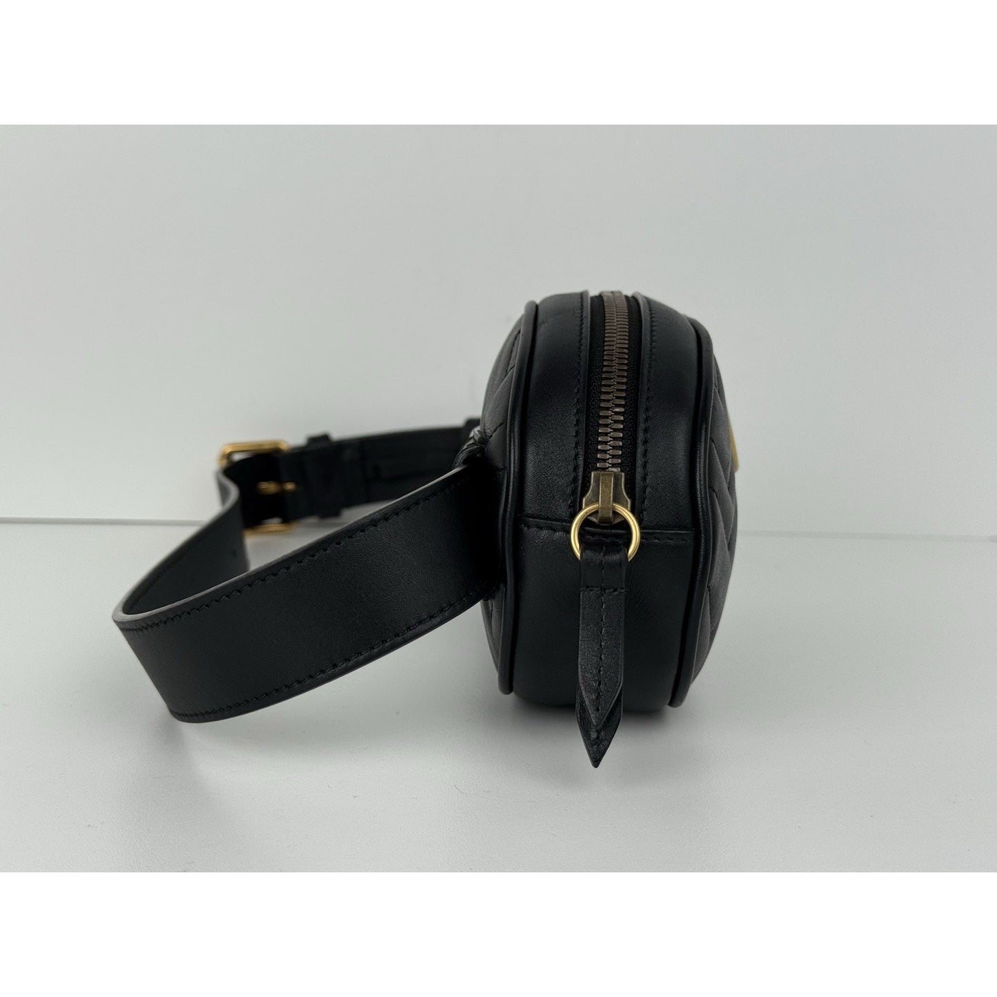 Gucci GG Marmont Black Matelasse Leather Belt Bag