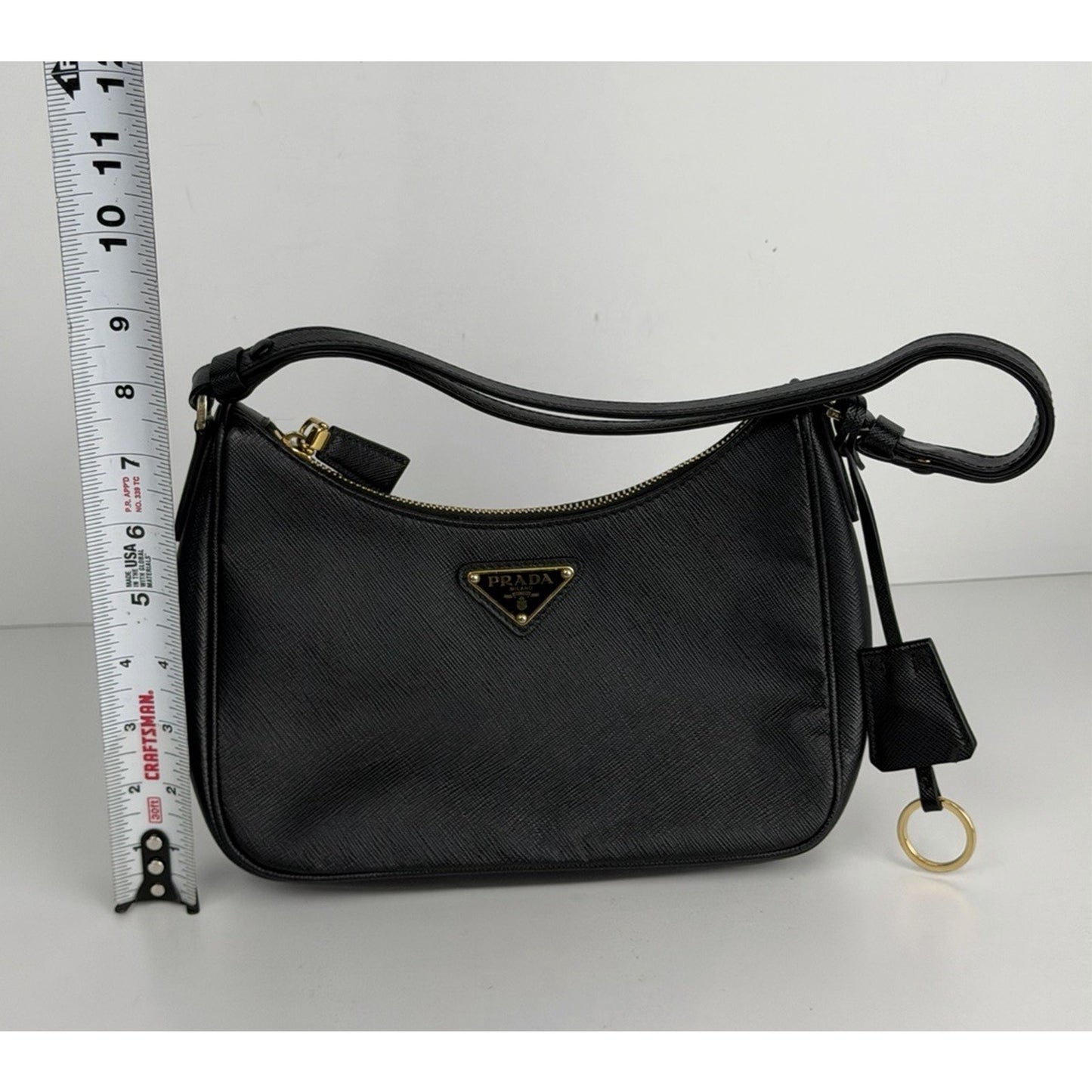 Prada Re-Edition 2005 Saffiano Leather Mini Bag in Black with Key Ring D-3