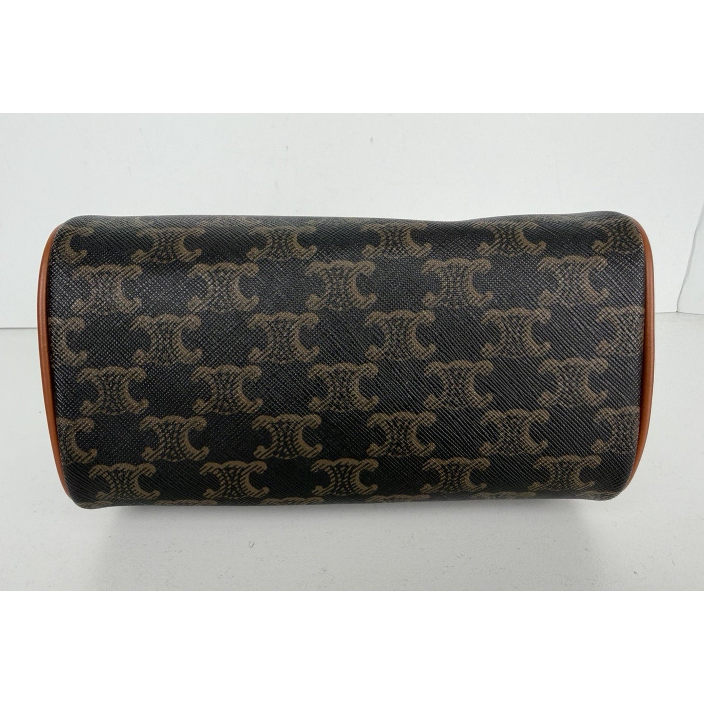 Celine Small Boston Bag in Tan Triomphe Coated Canvas F1