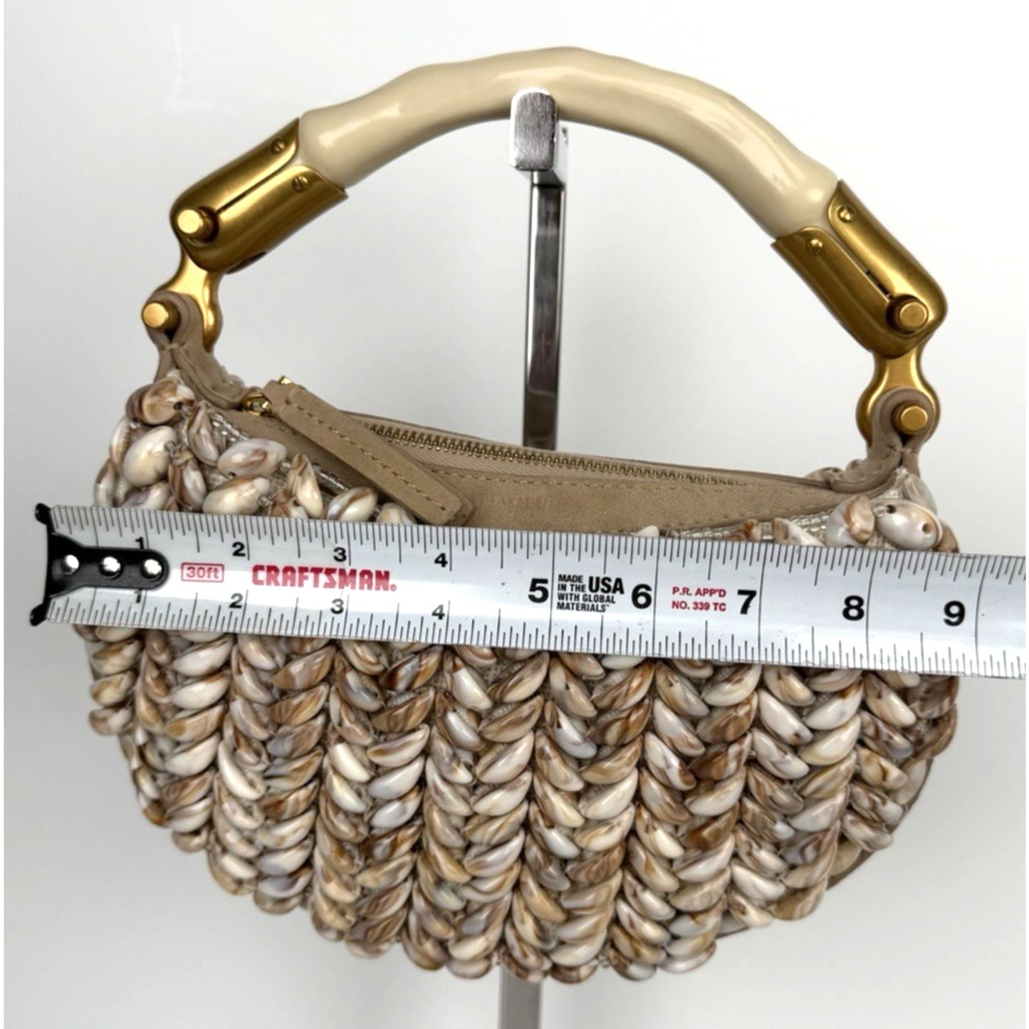Balmain Ebene Mini Bag with Resin Top-Handle Beaded with Shell Embellishments E5