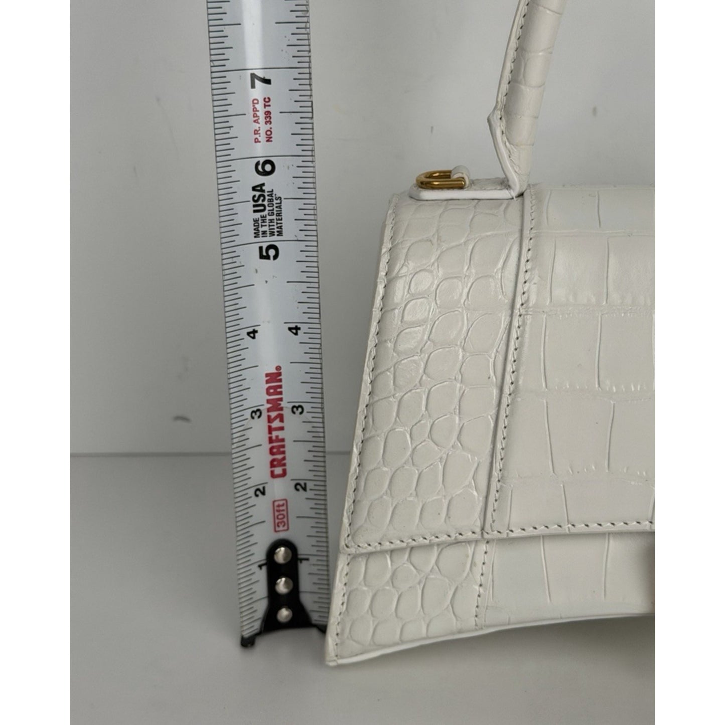 Balenciaga Small Hourglass Bag in White Crocodile-Embossed Leather S18