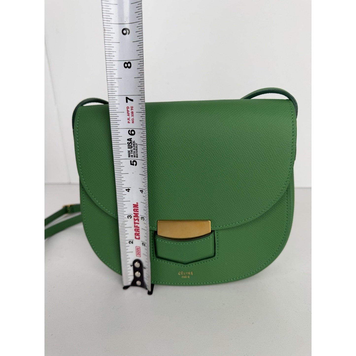 Celine by Phoebe Philo Trotteur Small Crossbody Bag in Grainy Green Leather S-08