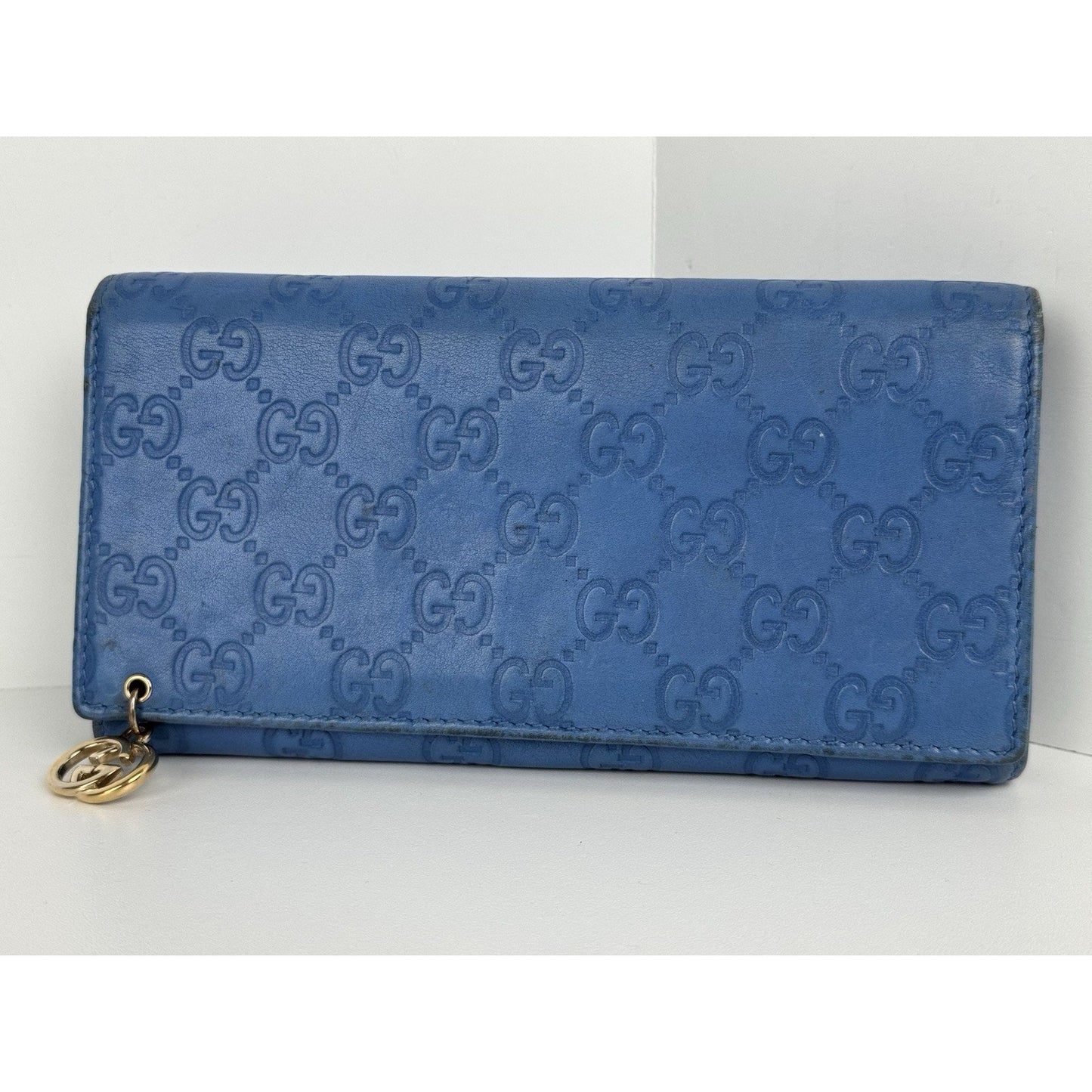 Gucci Blue Guccissima Leather Long Wallet Gold Hardware (Missing Chain)