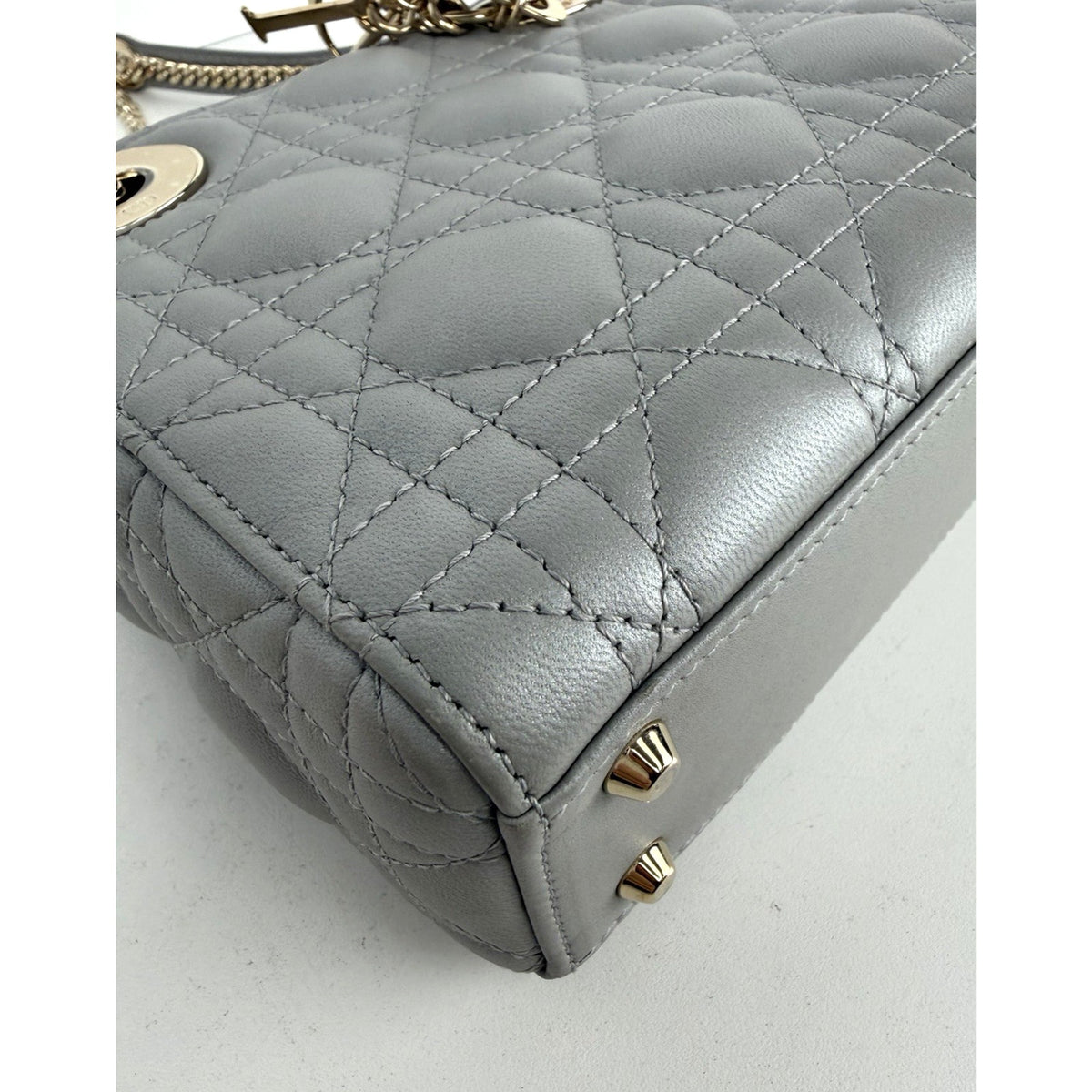 Christian Dior Mini Top Handle Bag in Gray Quilted Lambskin Leather 2020 U2