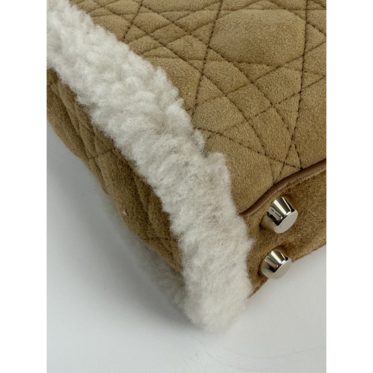 Christian Dior Mini Lady Dior Handbag Beige Cannage Suede with Shearling 2025 F3