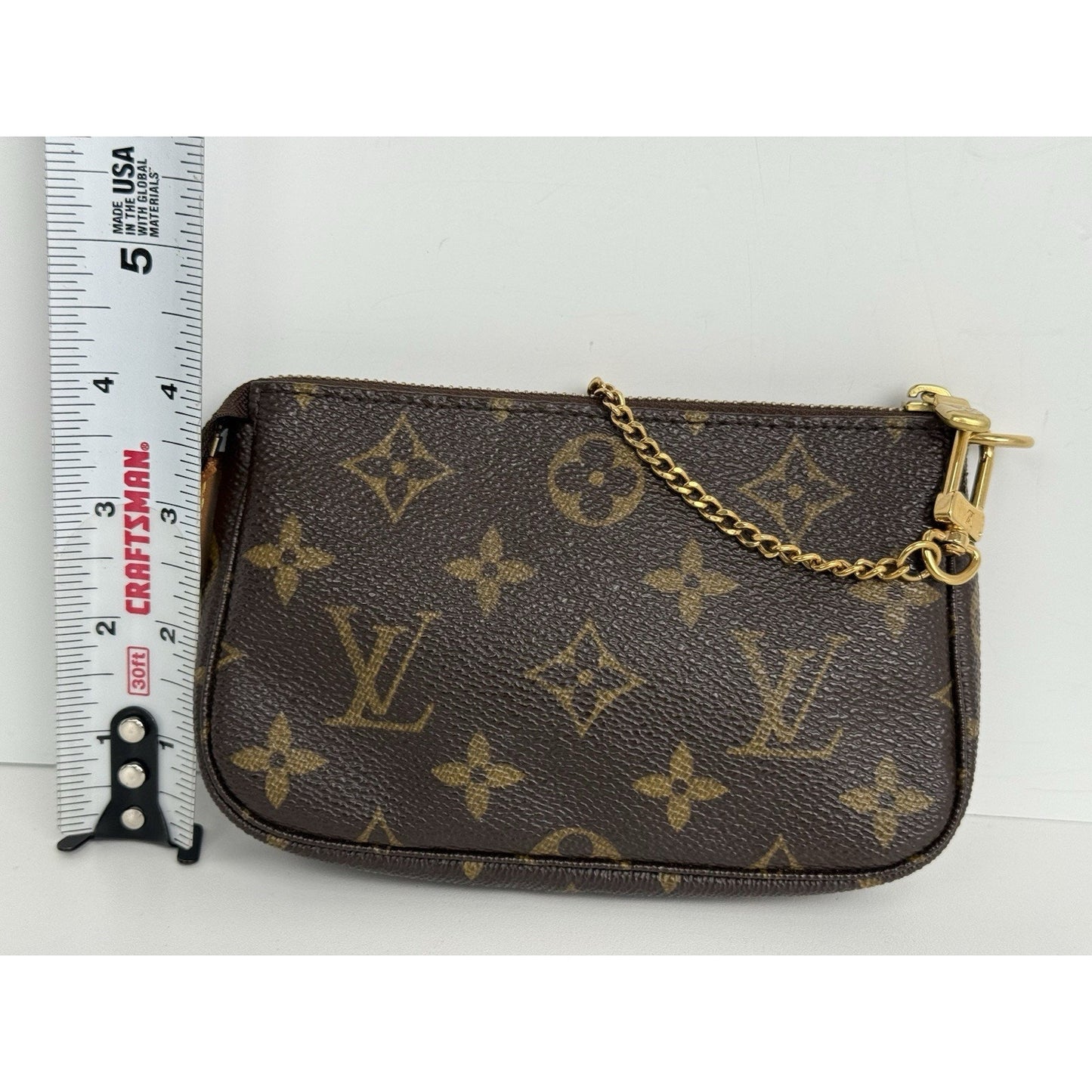 Louis Vuitton Mini Pochette Accessoires Monogram Canvas Brown with Gold Hardware