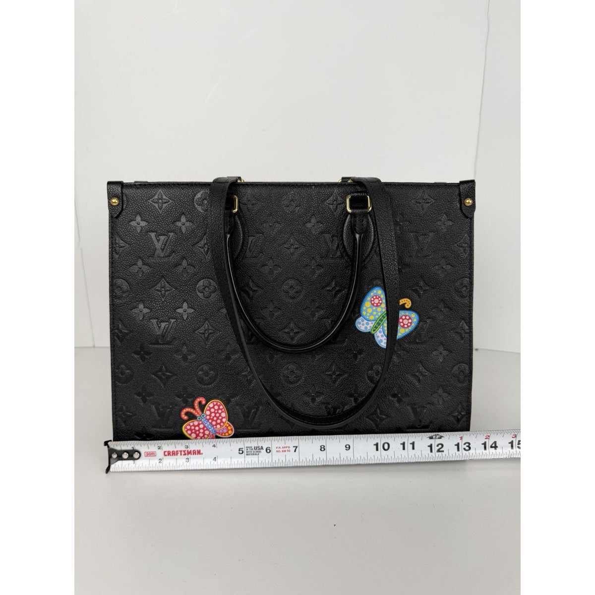 Louis Vuitton Kusama Flowers OnTheGo MM Handbag Black Empreinte Leather NFC D4
