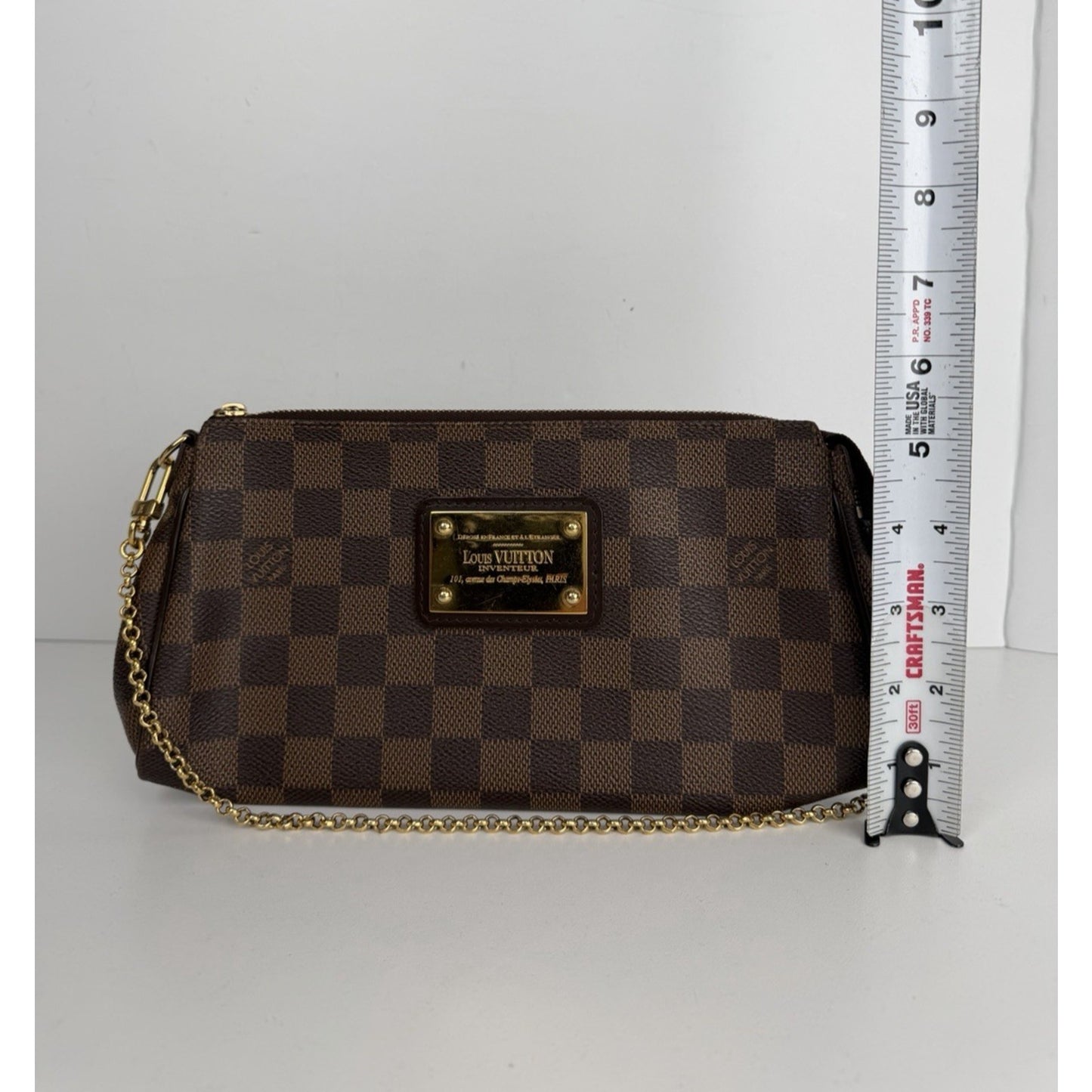 Louis Vuitton Eva Clutch Bag in Brown Damier Ebene Coated Canvas 2015