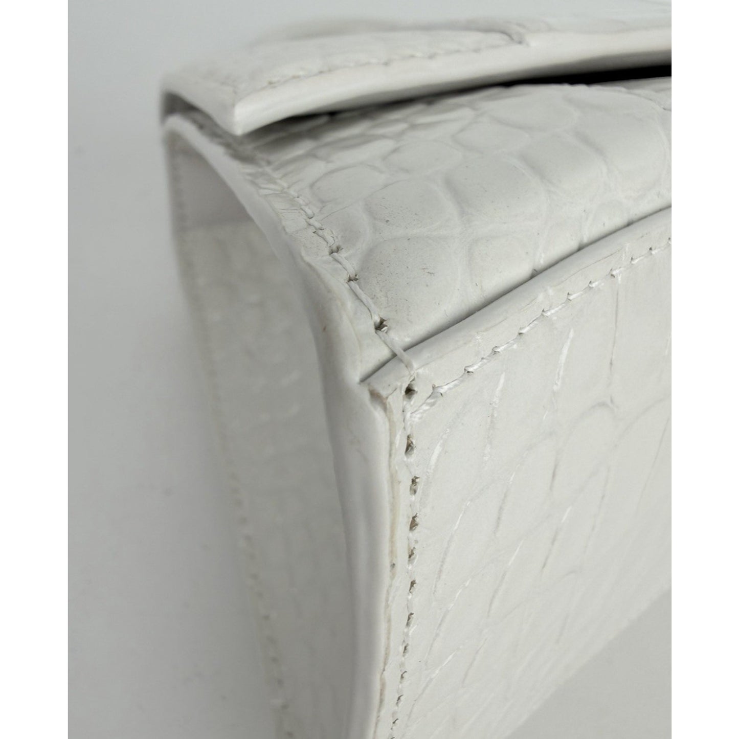 Balenciaga Small Hourglass Bag in White Crocodile-Embossed Leather S18