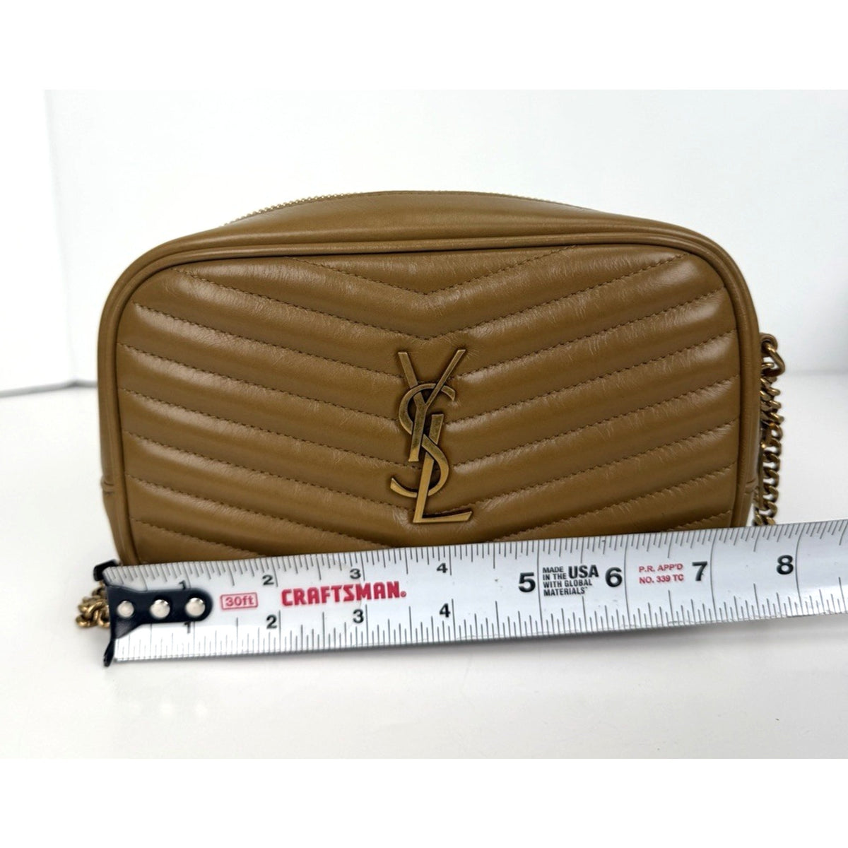 Saint Laurent Chevron Lou Camera Mini Shoulder Bag in Brown Leather S20