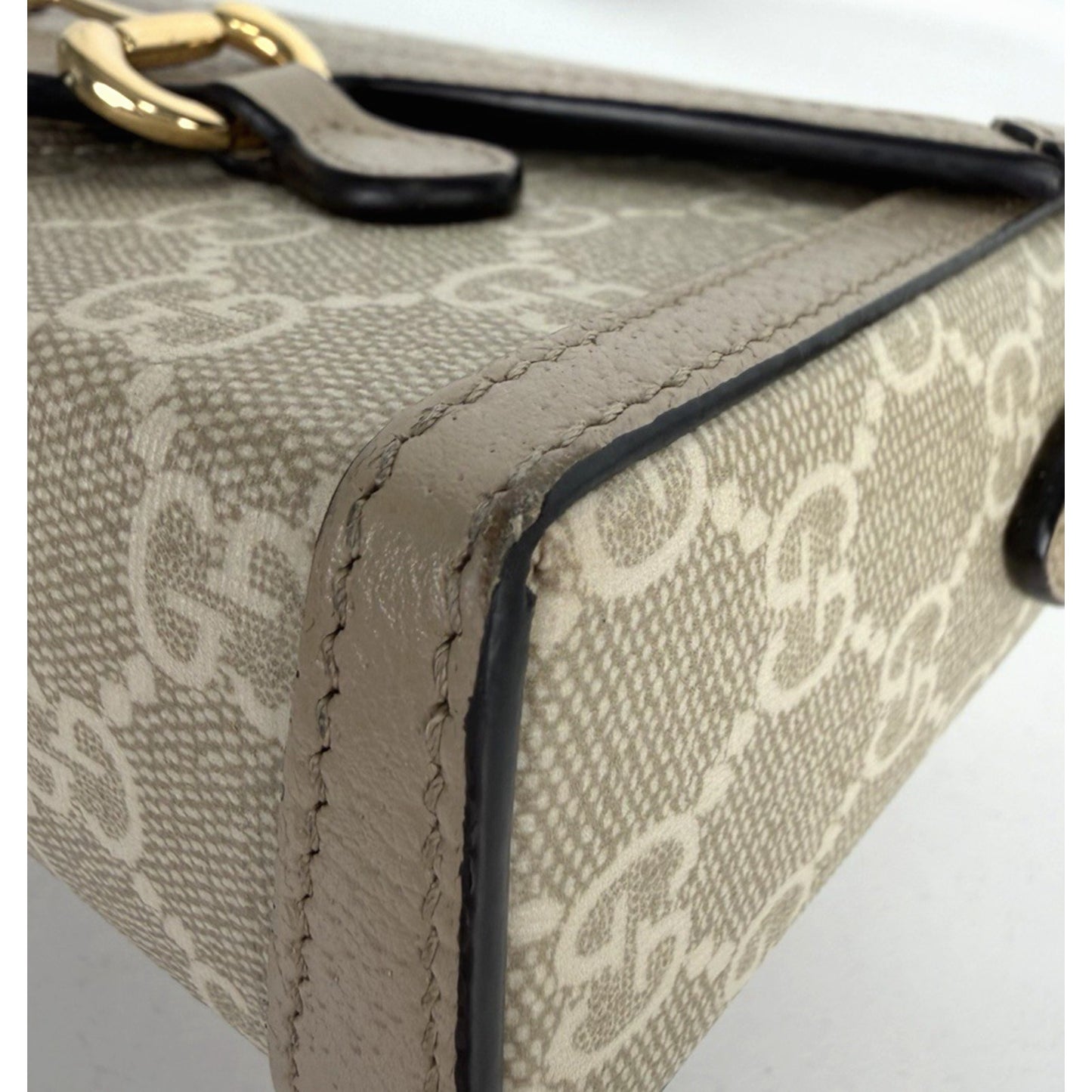 Gucci Horsebit 1955 Mini Bag in Beige and White GG Supreme Coated Canvas S
