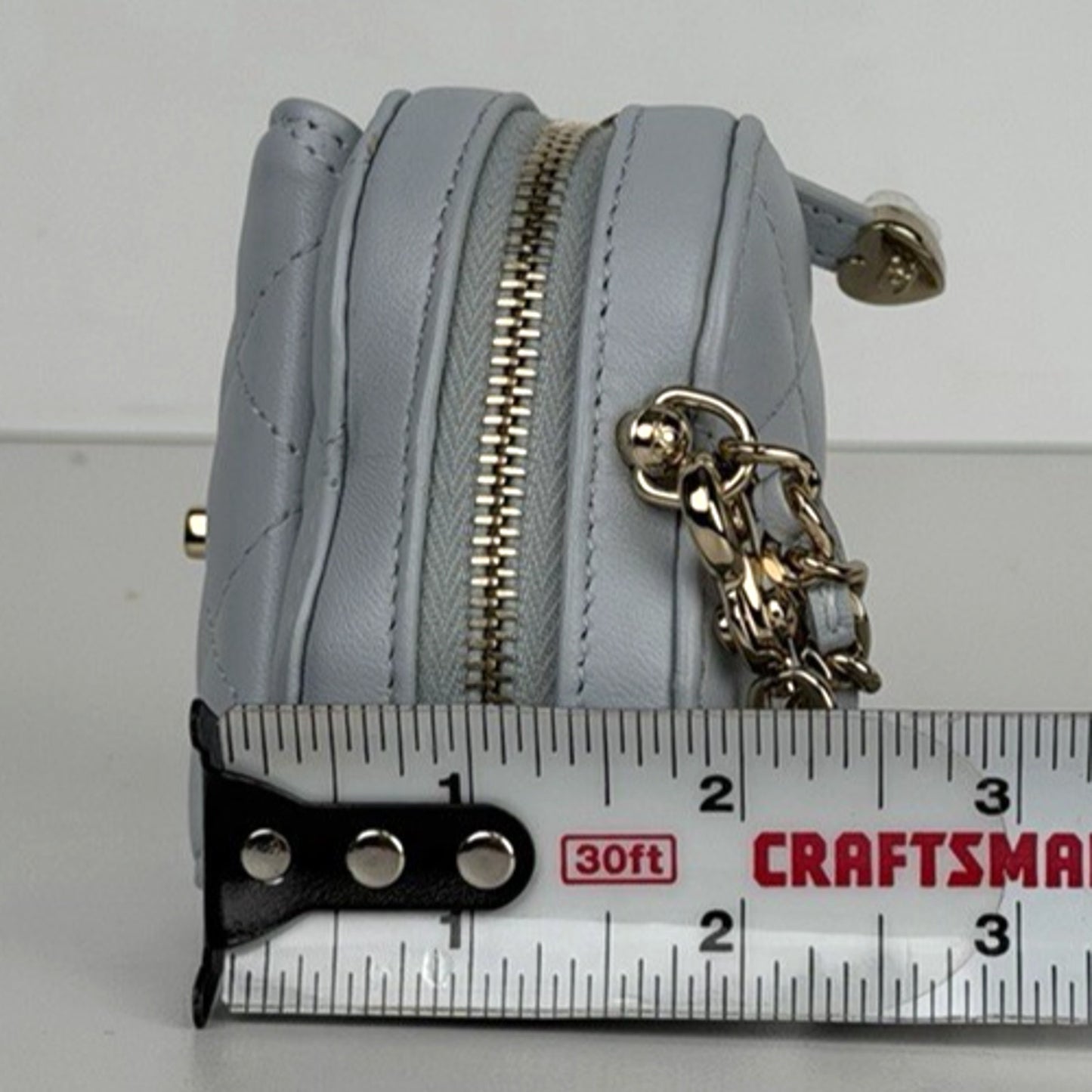 Chanel CC In Love Heart Mini Bag Charm in Light Blue Quilted Lambskin U-3