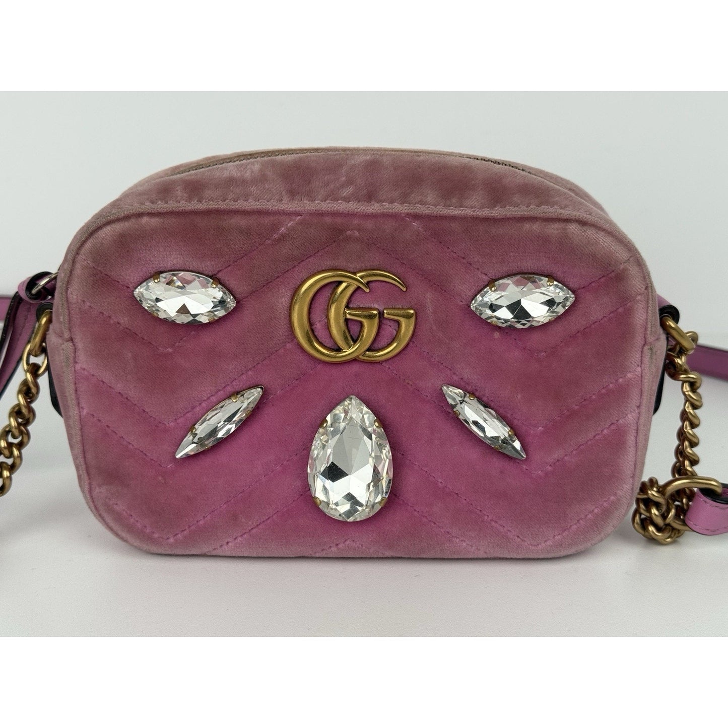 GUCCI Shoulder Bag GG Marmont Velvet Quilted Velour Pink
