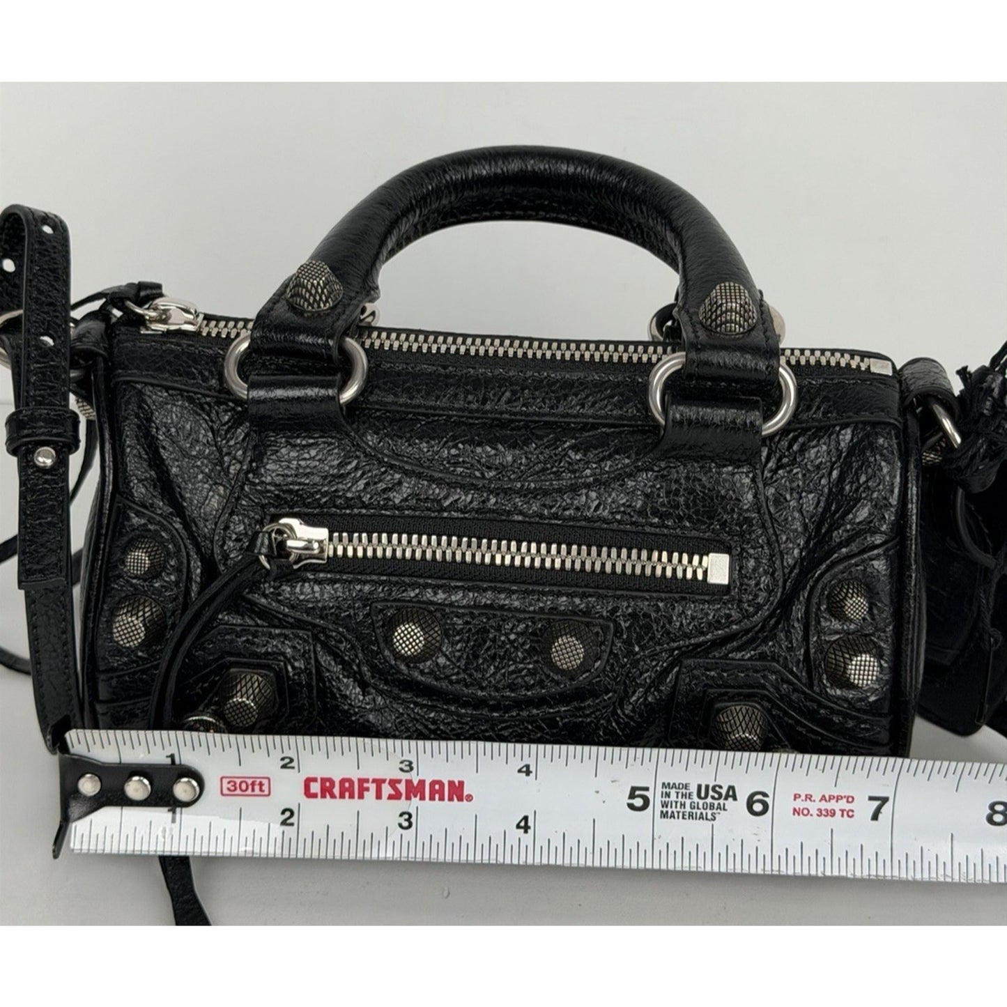 Balenciaga Neo Cagole Nano Duffle Bag in Black Leather Crinkled Finish D5