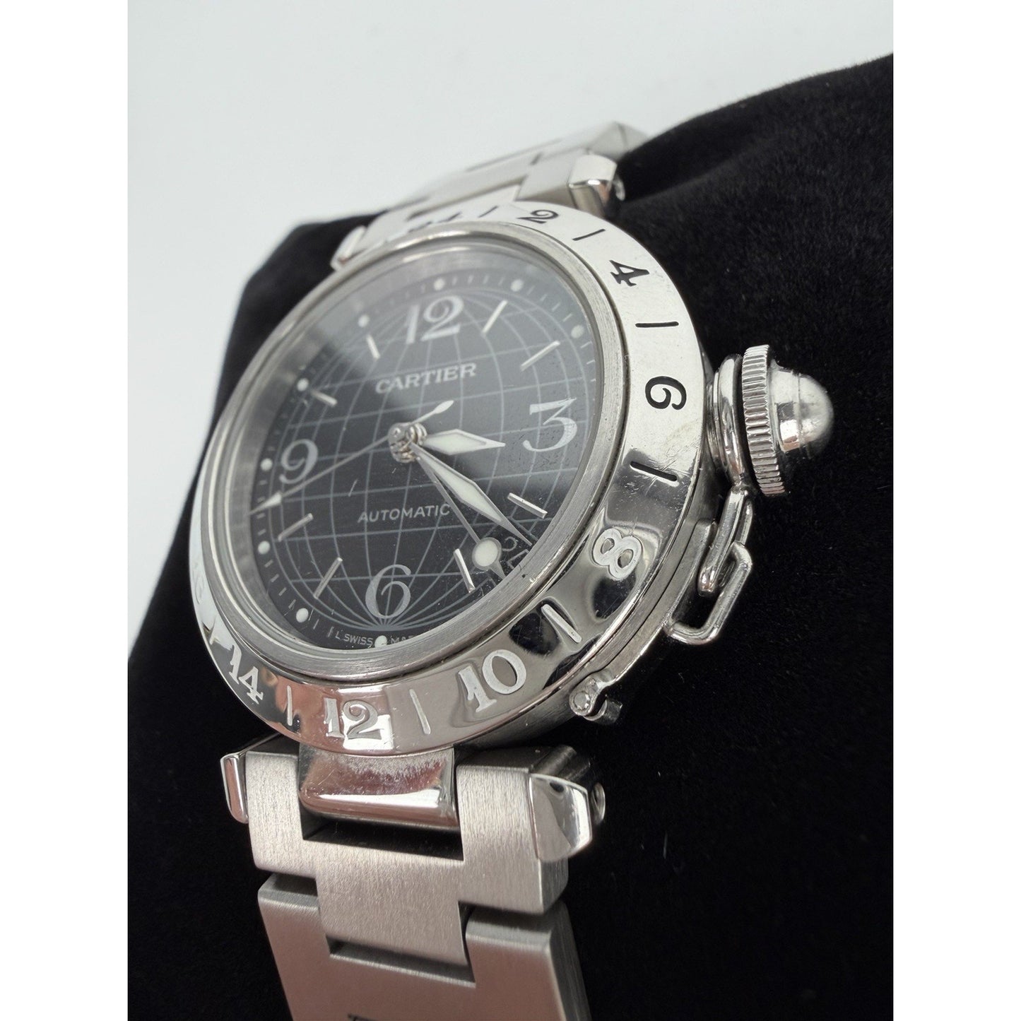 Cartier Watch Pasha C Meridian GMT W31078M7 Date Silver Dial SS Automatic