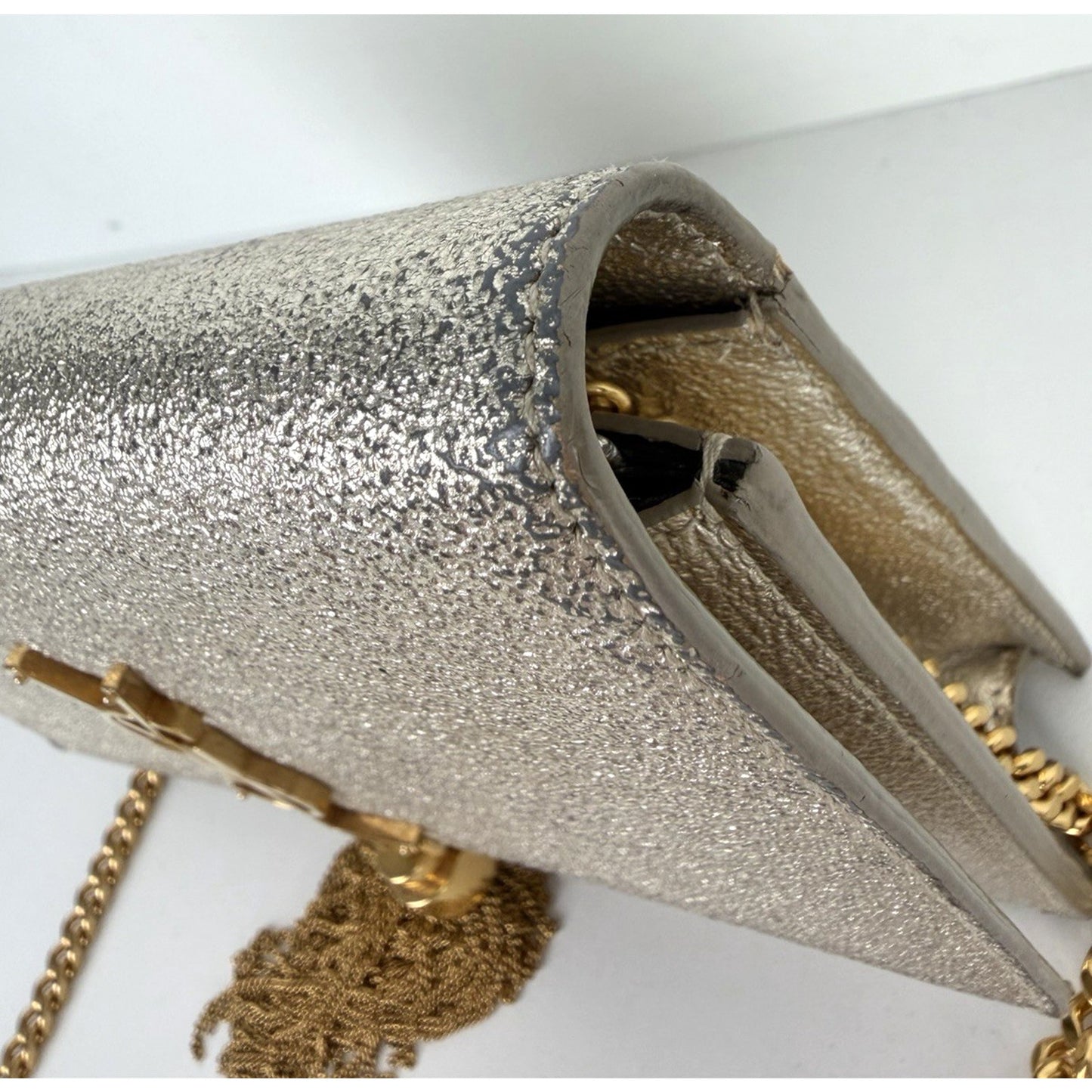 Saint Laurent Kate Small Tassel Wallet on Chain Bag in Gold Metallic Leather S06