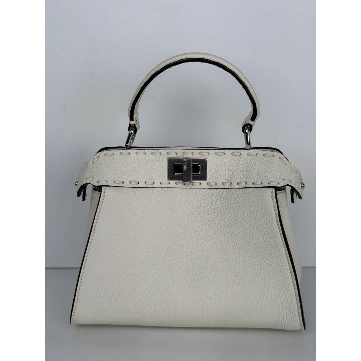 Fendi Peekaboo ISeeU Mini Bag White Cuoio Romano Leather Silver-Tone Hardware B1