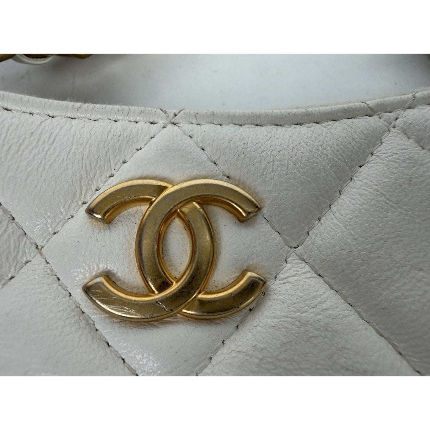 Chanel Lambskin Quilted Chain Around Top Handle Mini Bag White NFC D4