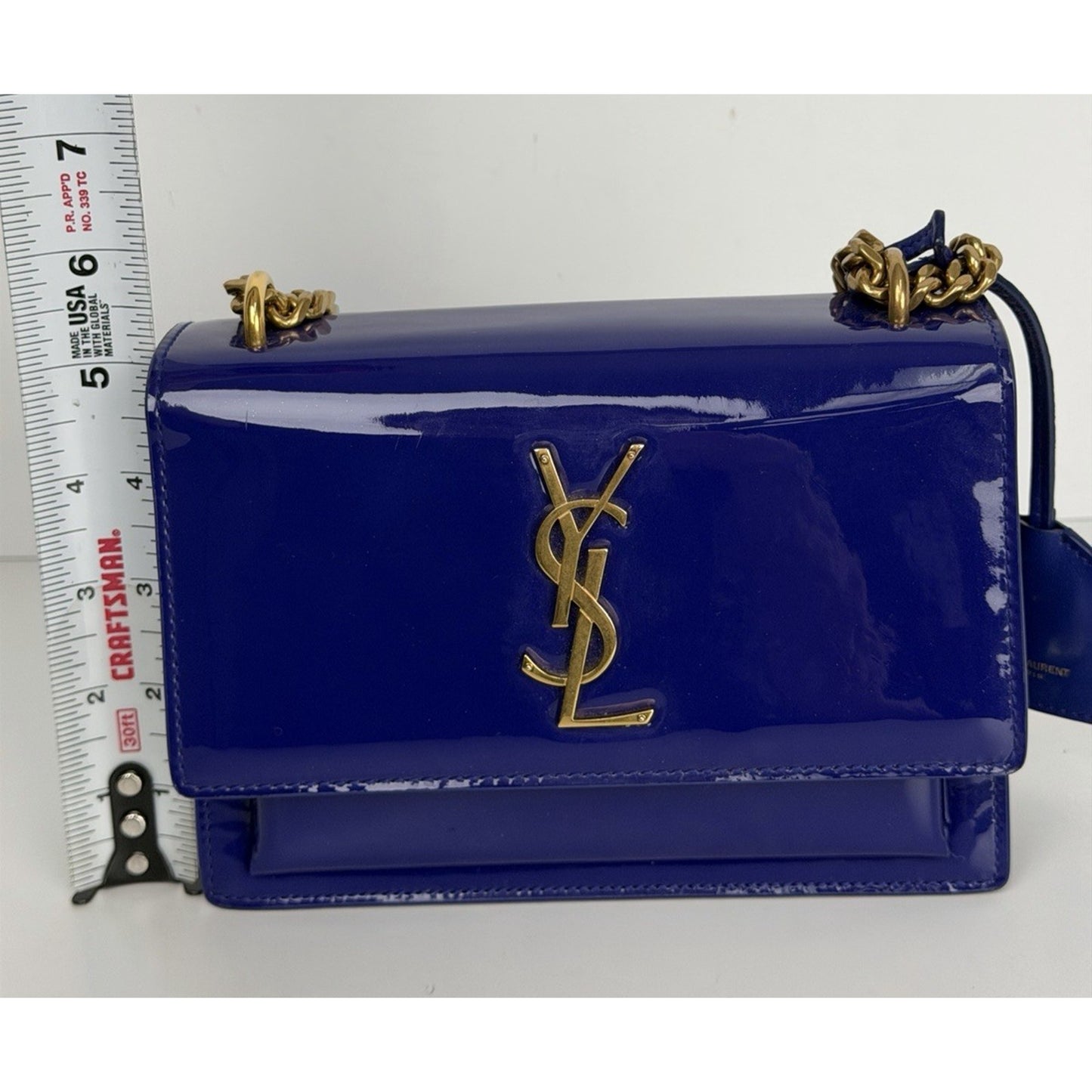 LAYAWAY Saint Laurent Patent Crossbody Small Monogram Sunset Bag in Royal Blue C3