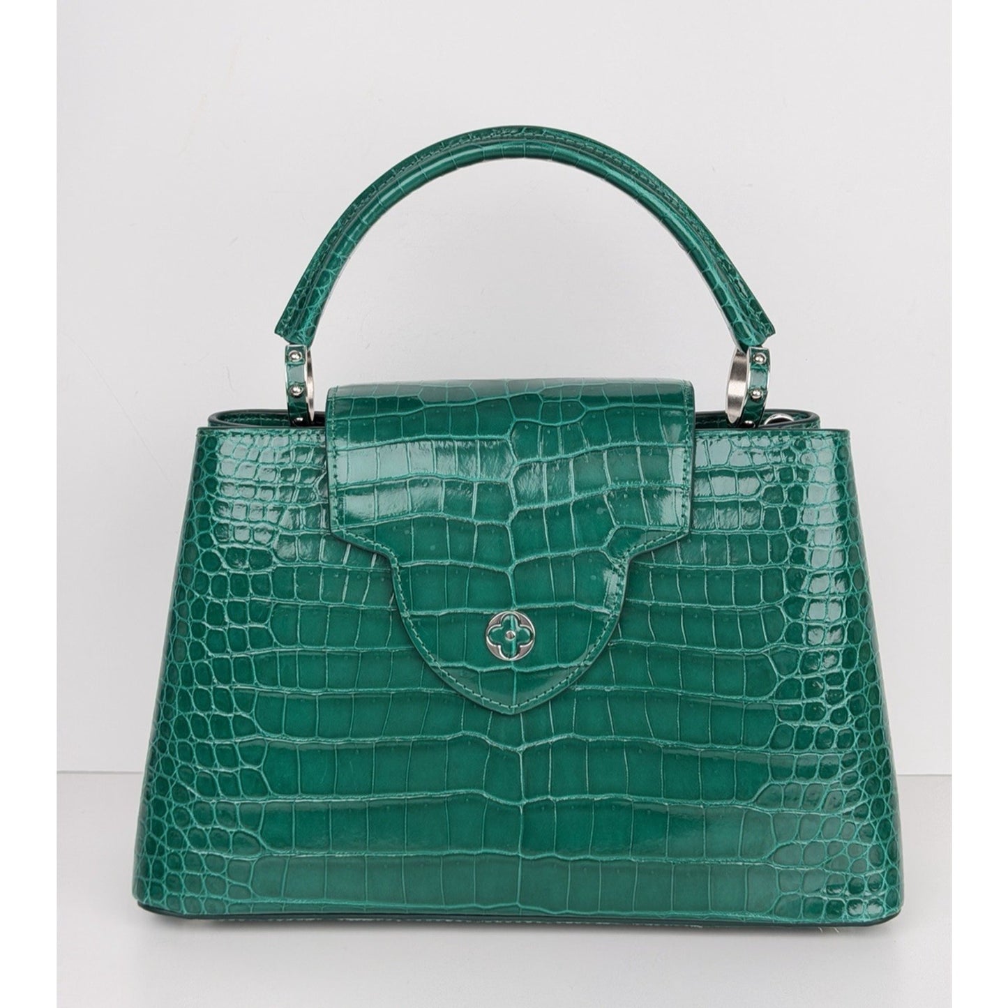Louis Vuitton Capucines Green MM Bag in Alligator Leather Microchipped E3