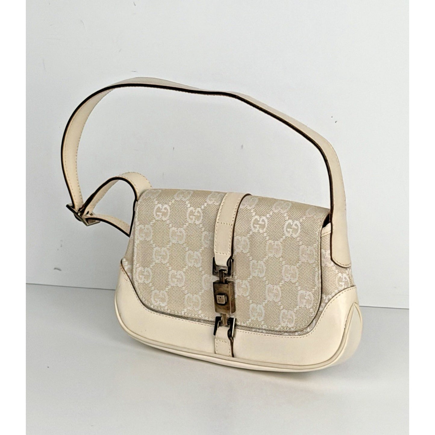 Gucci Mini Jackie O Shoulder Bag Neutral GG Monogram Canvas & Leather Trim S03