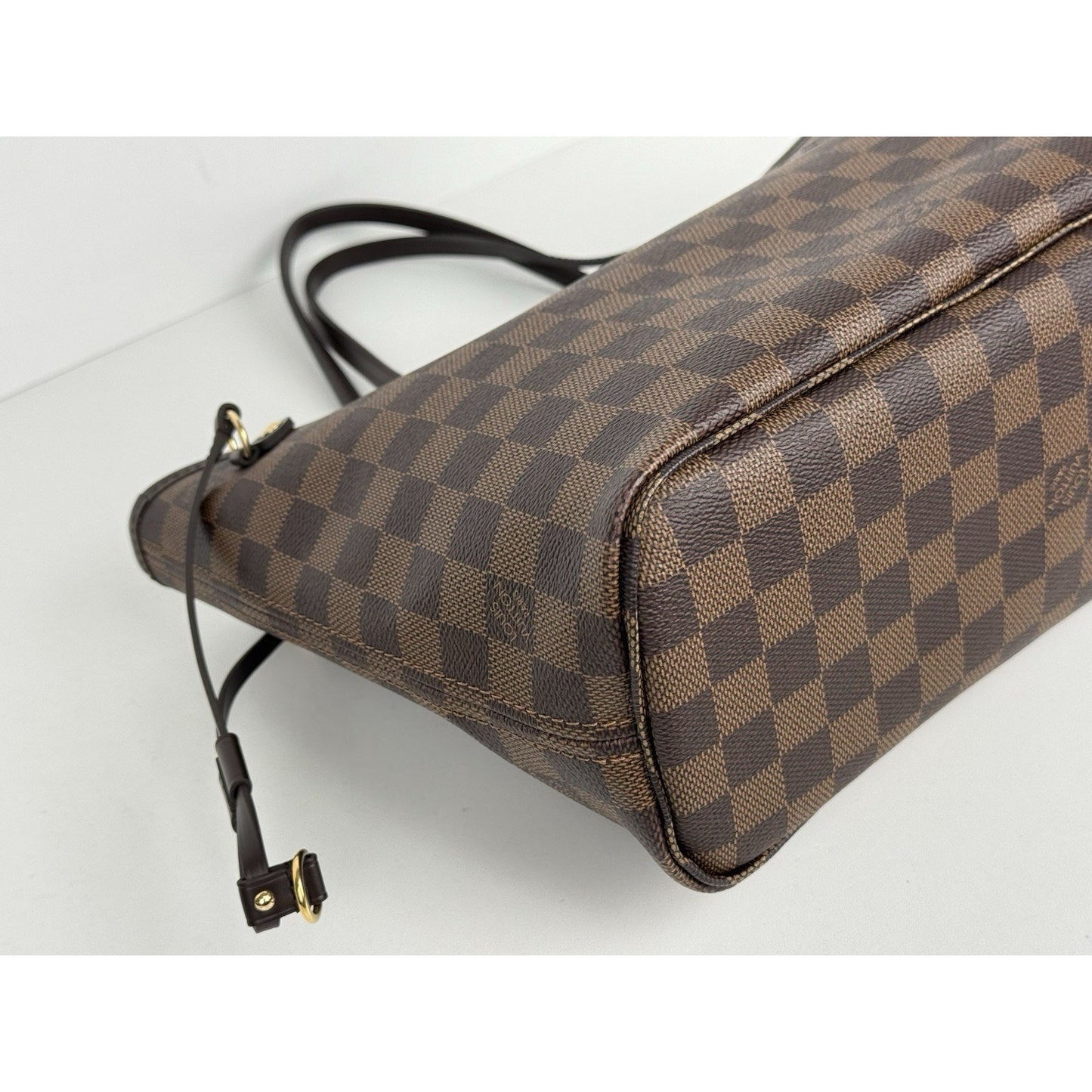 Louis Vuitton Neverfull PM Damier Ebene Canvas Tote Brown with Gold Hardware