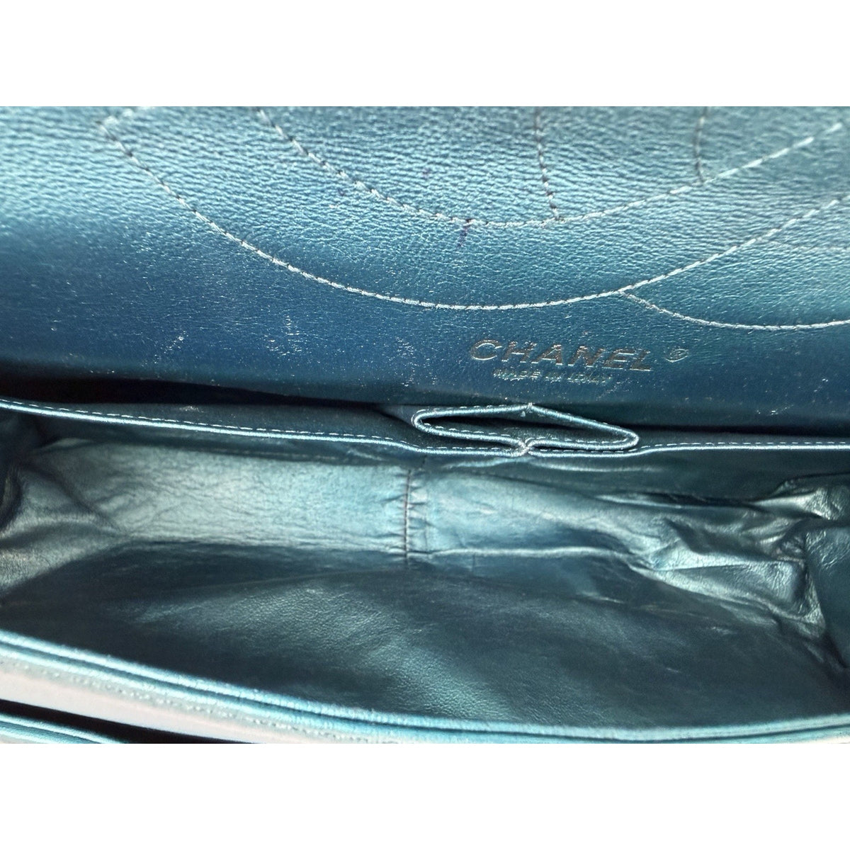 Chanel 2.55 Reissue Jumbo Double Flap Bag in Blue Metallic Leather 2003-2004 C-1