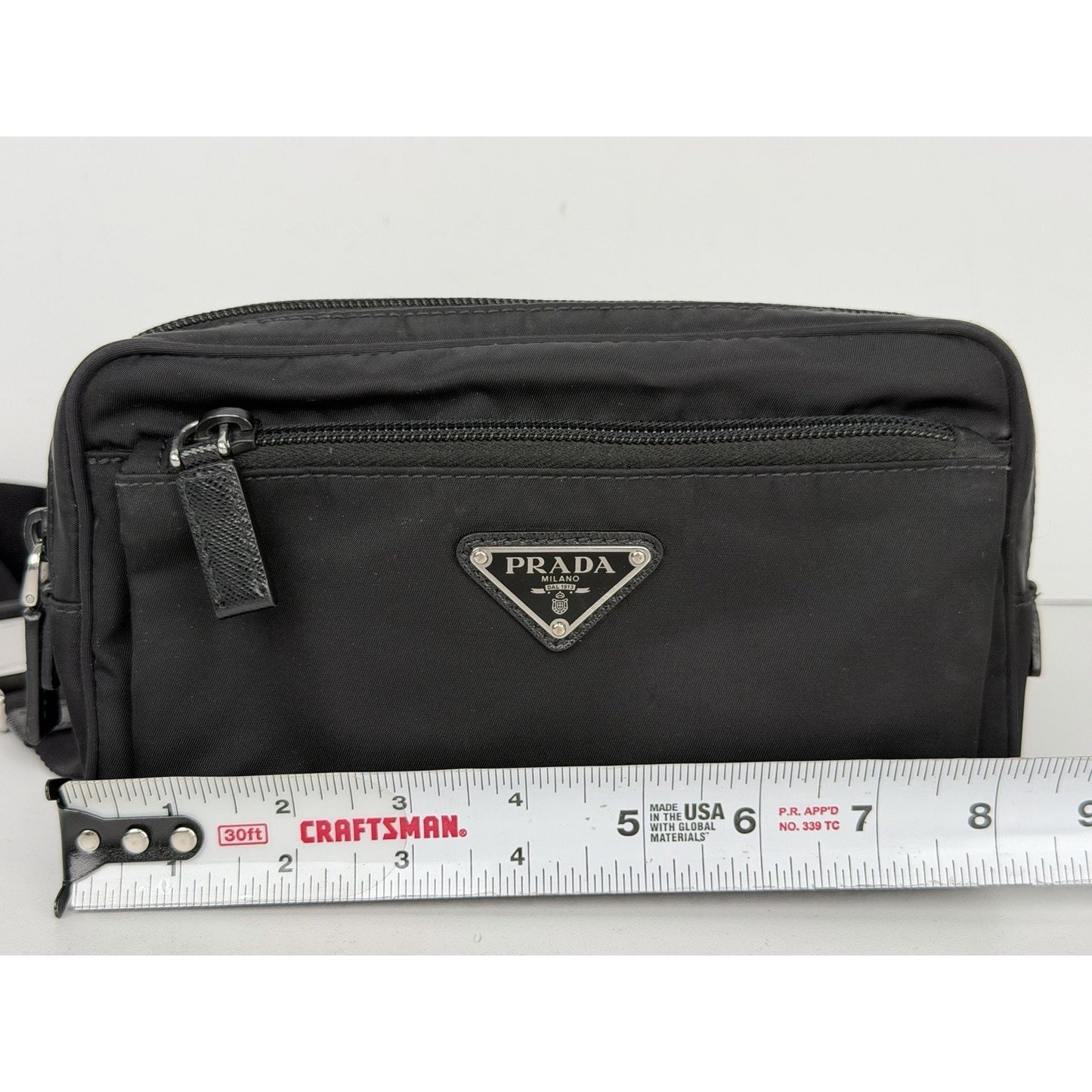 Prada Tessuto Nylon Belt Bag in Black with a Front Zippered Pocket S07